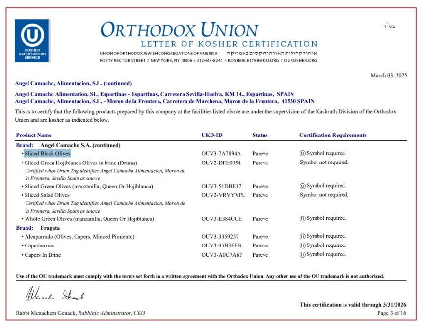 ACEITUNAS NEGRAS EN RODAJA CON HEJSHER - 1.600 GRS